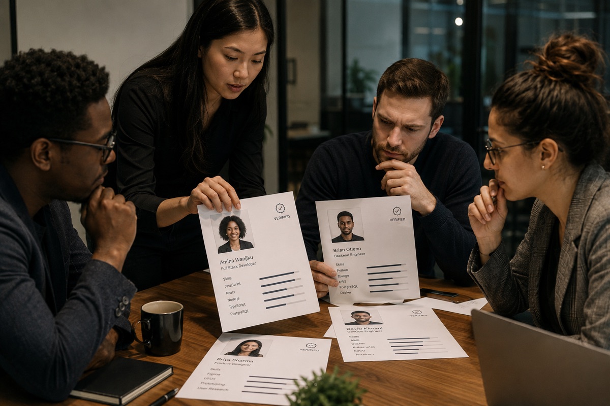 Hiring team reviewing verified candidate profiles